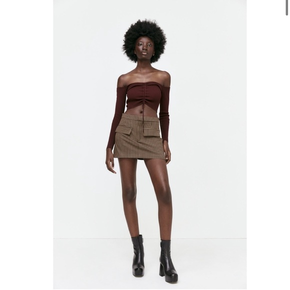Zara houndstooth brown skort || YKCLOSET - Picture 3 of 10